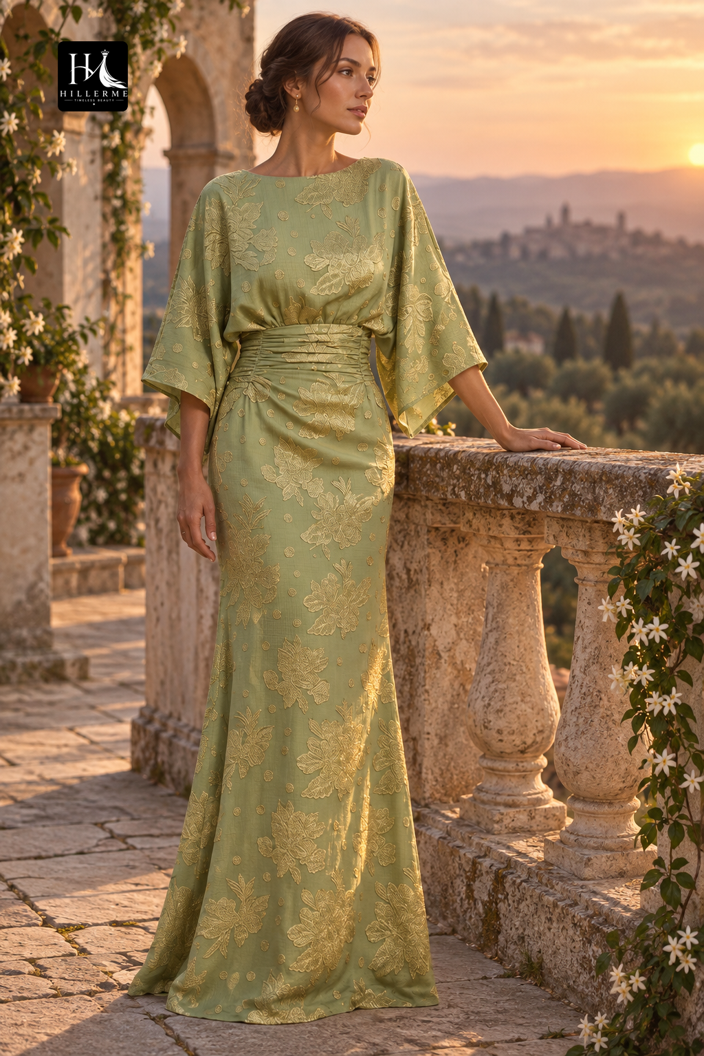 Floor-Length Mermaid Mother of the Bride Dress with Scoop Neckline and Jacquard Satin Overlay