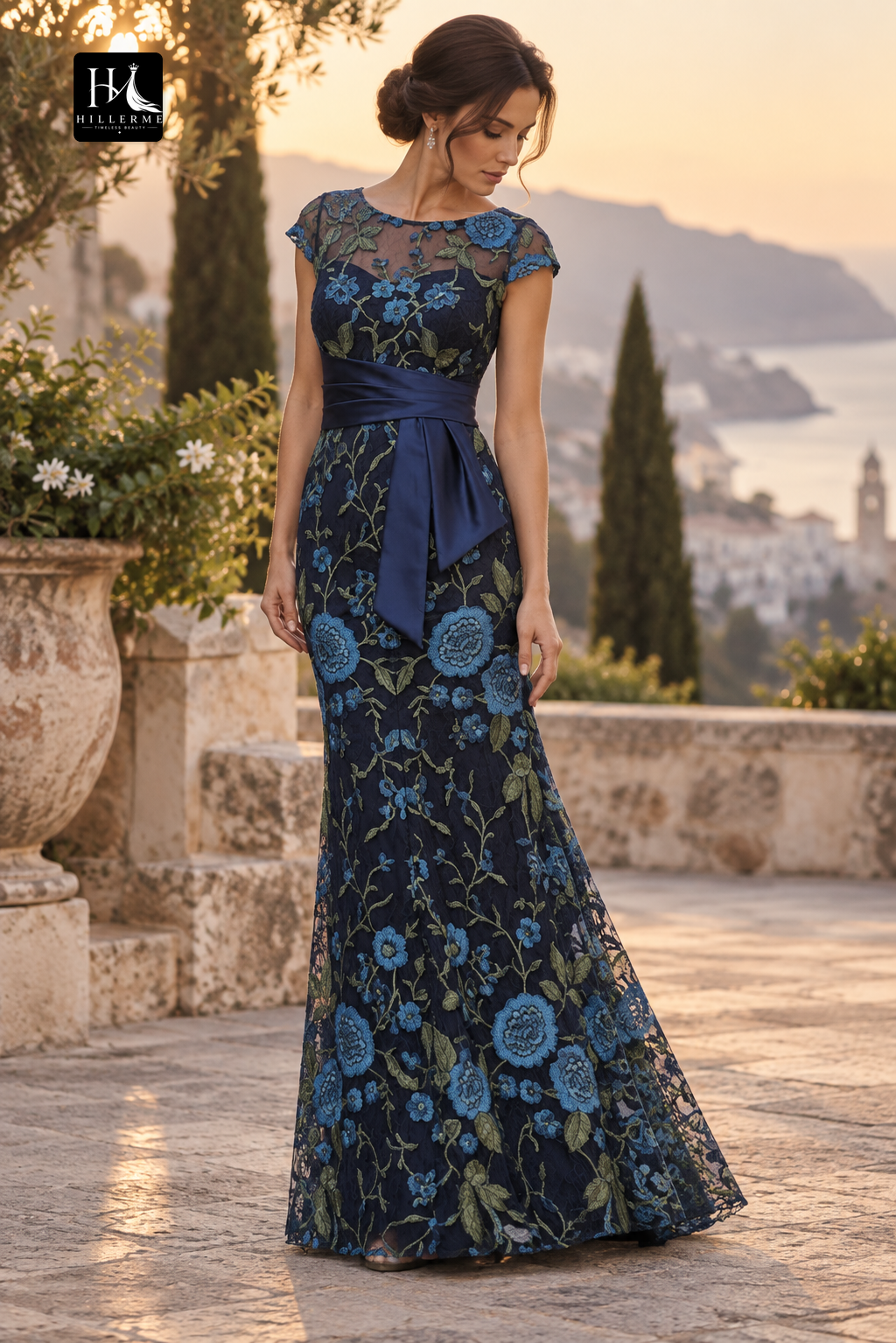 Scoop-Neck Cap-Sleeve Multi-Color Sequined Tulle Floor-Length Mermaid Mother of the Bride Dress