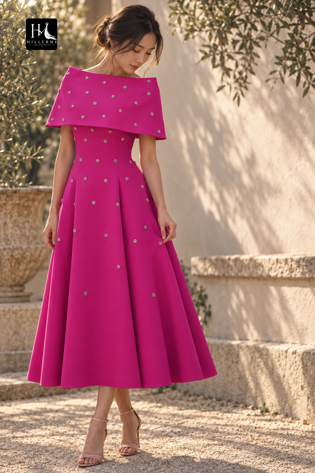 Sleeveless Bateau-Neck Ankle-Length Beaded Satin A-Line Mother of the Bride Dress