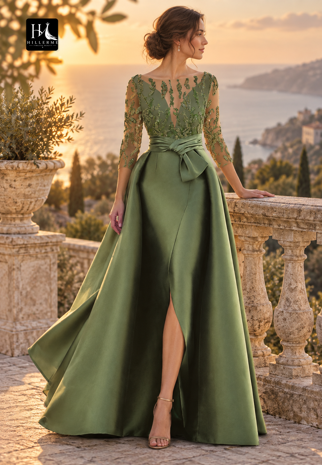 Satin & Tulle A-Line Mother of the Bride Dress with Sequined Beading and Scoop Neckline