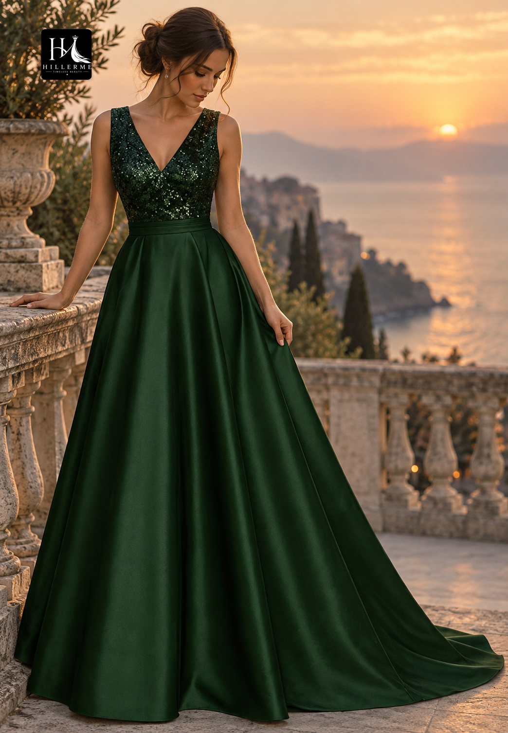 Sleek Sleeveless Sequined Satin Pleated A-Line Floor-Length Mother of the Bride Dress