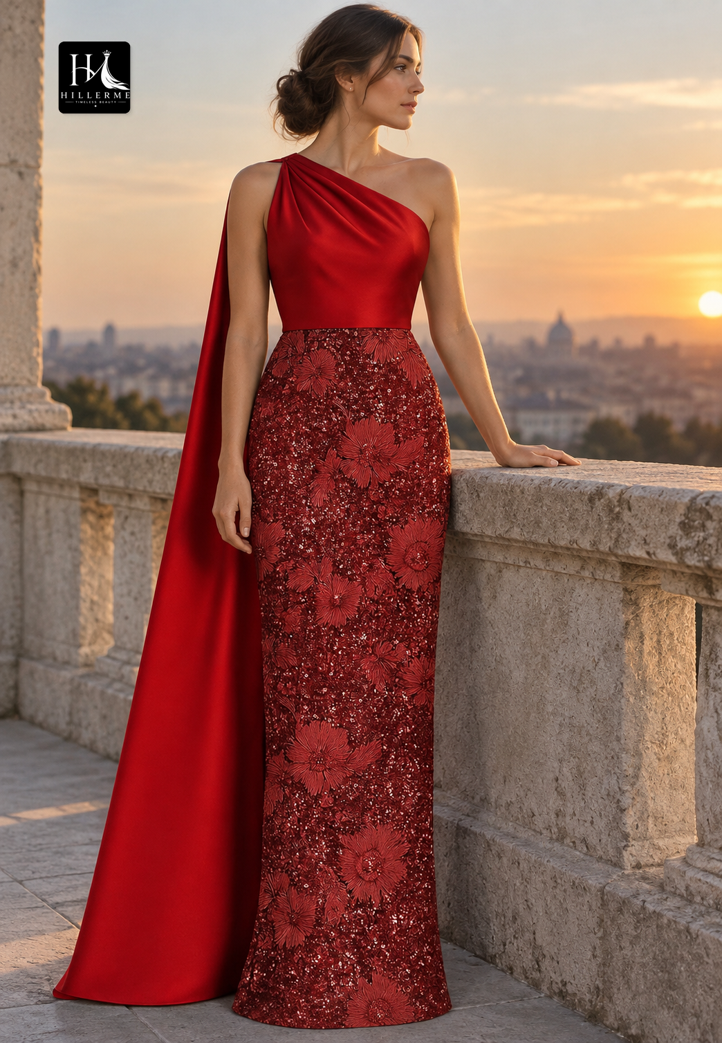 Sleek Mermaid Evening Gown with Asymmetrical Neckline and Sequined Appliqués for Mother of the Bride