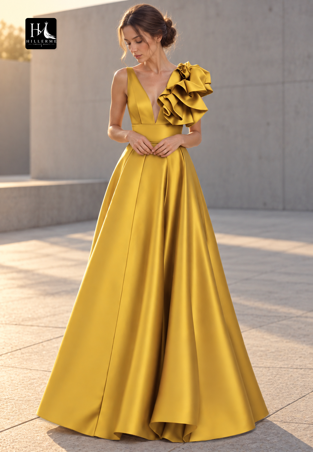 Floral Embossed Floor-Length A-Line Cocktail Gown with Deep V-Neck for Mother of the Bride