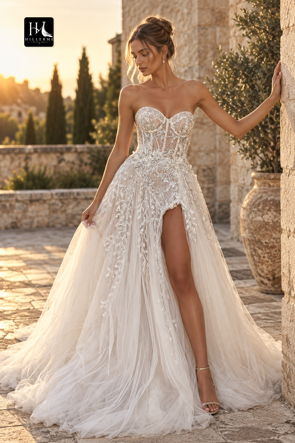 Bohemian A-line Wedding Dress with Sweetheart Neckline and Applique Details