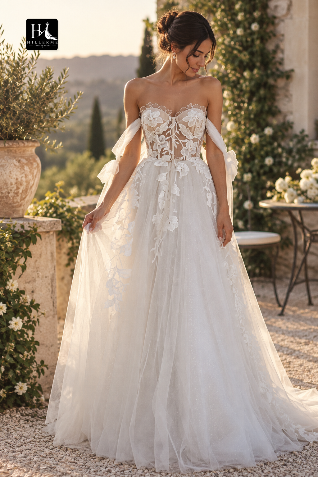 Bohemian A-Line Wedding Dress with Sweetheart Neckline and Lace Appliqués