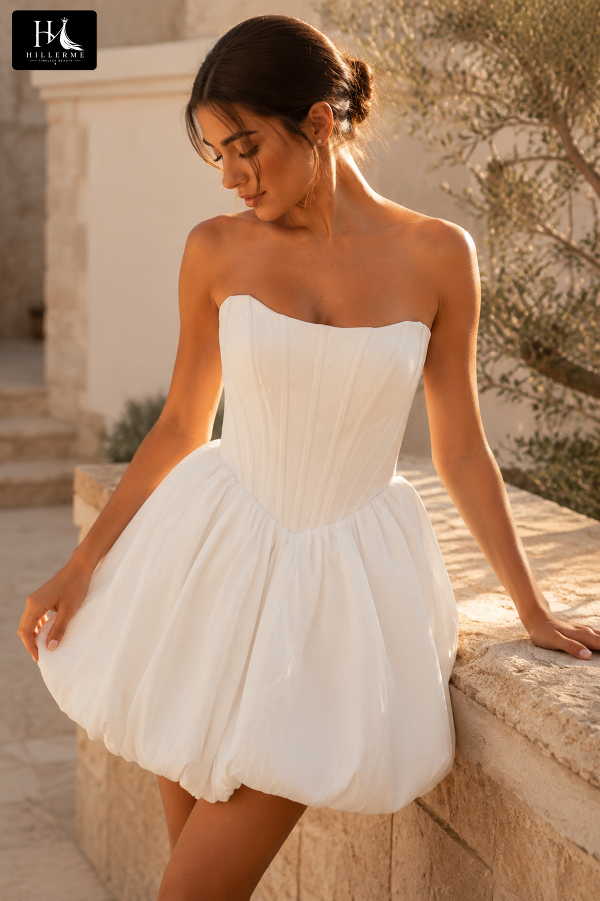 Strapless Corset Mini Dress with Puffed Bubble Skirt