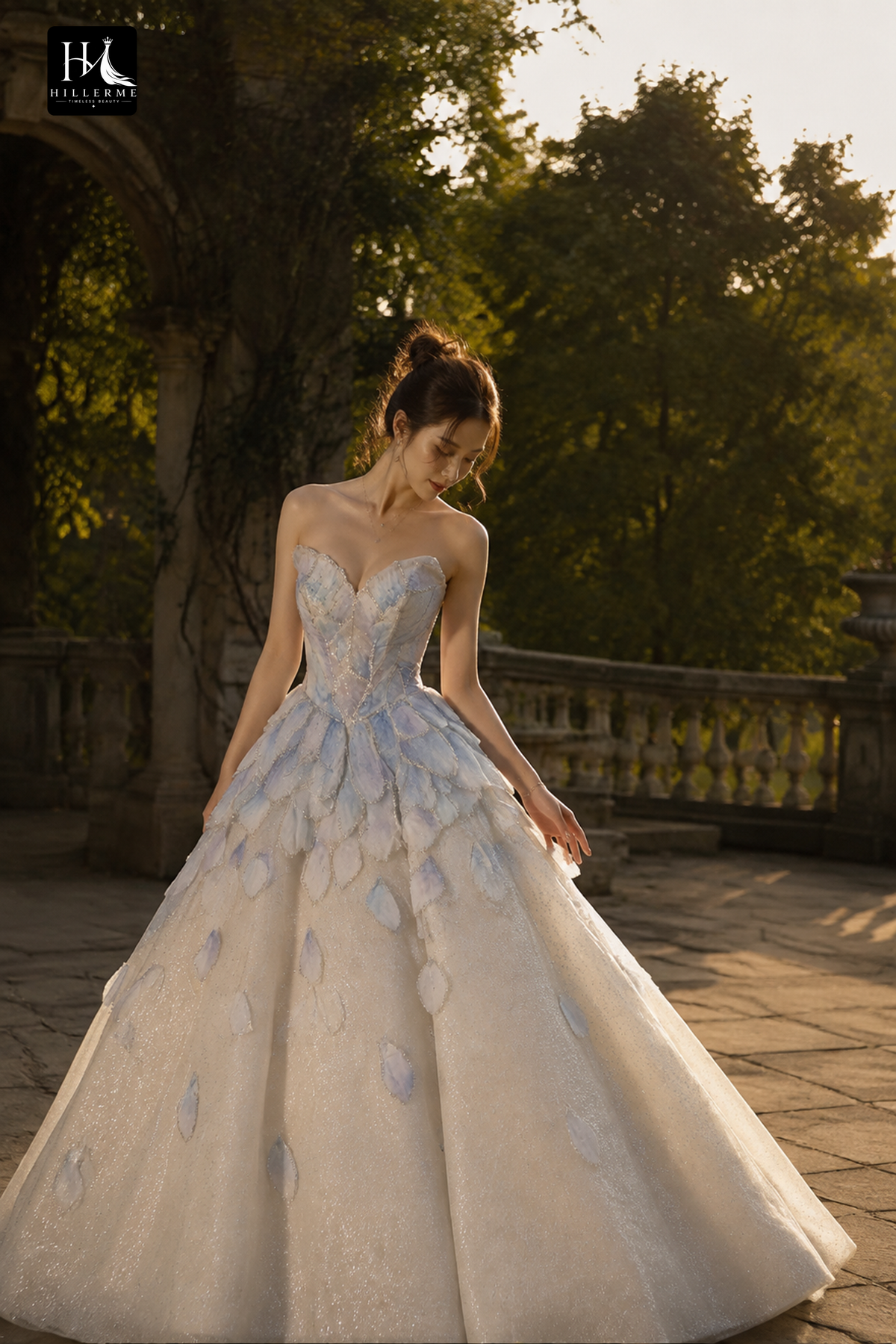Strapless Sweetheart Ball Gown with Glitter Appliques and Open Back