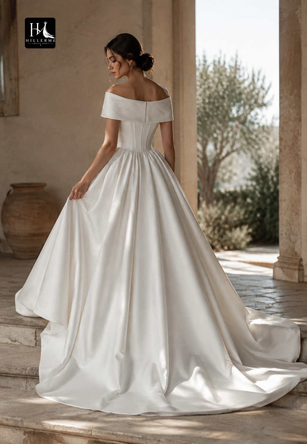 Sleek Mermaid Wedding Dress with Bateau Neckline, Satin Pleating, and Train