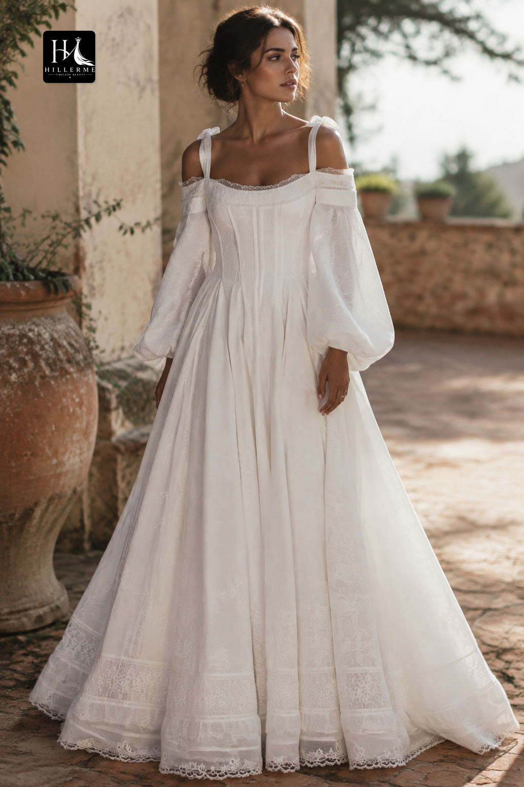 Satin Pleated A-Line Wedding Dress with Bateau Neckline and Spaghetti Straps
