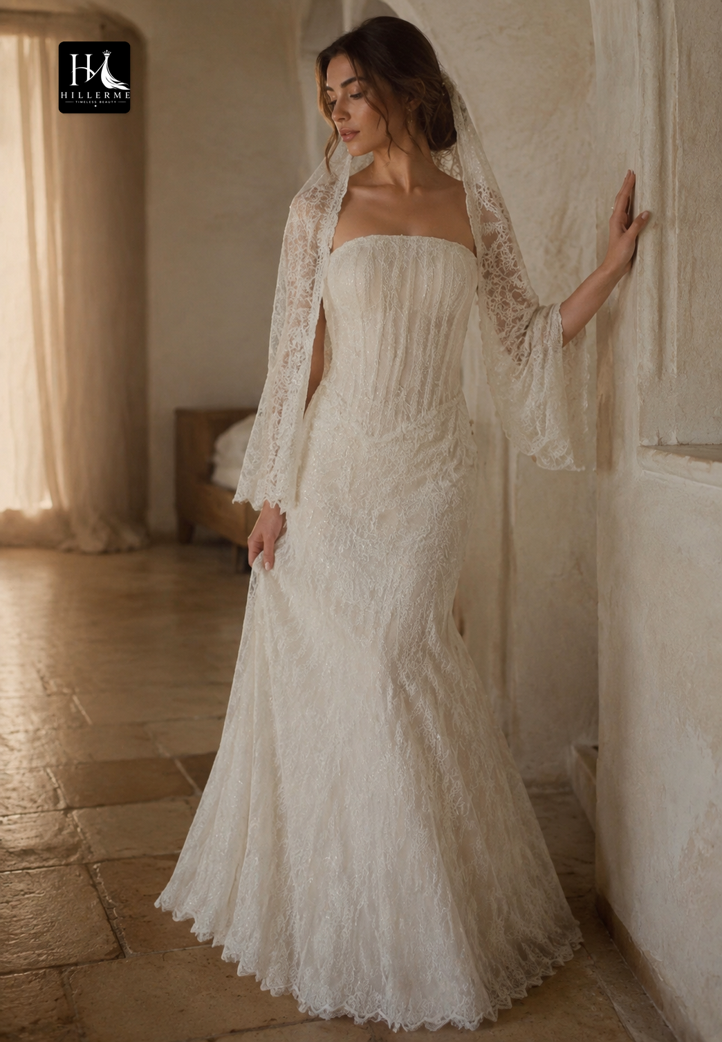 Fully Sequined Off-Shoulder Mermaid Wedding Dress with Lace Appliqués and Floor-Length Tulle Skirt