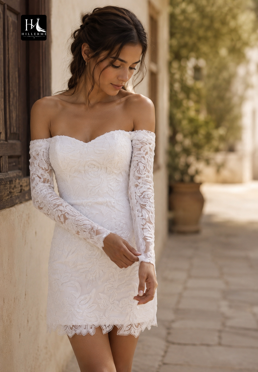 Sweetheart Long-Sleeve Mermaid Wedding Dress with Sequined Appliqués and Tulle Layers