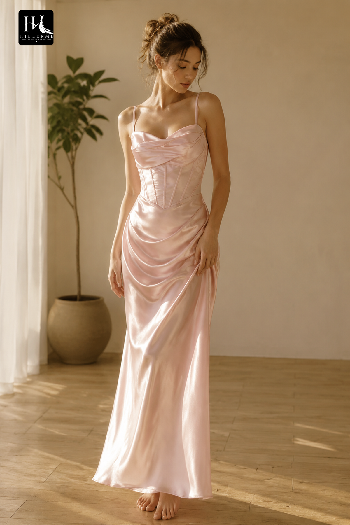 Satin Pleated Mermaid Prom Dress with Spaghetti Straps and Tube Top