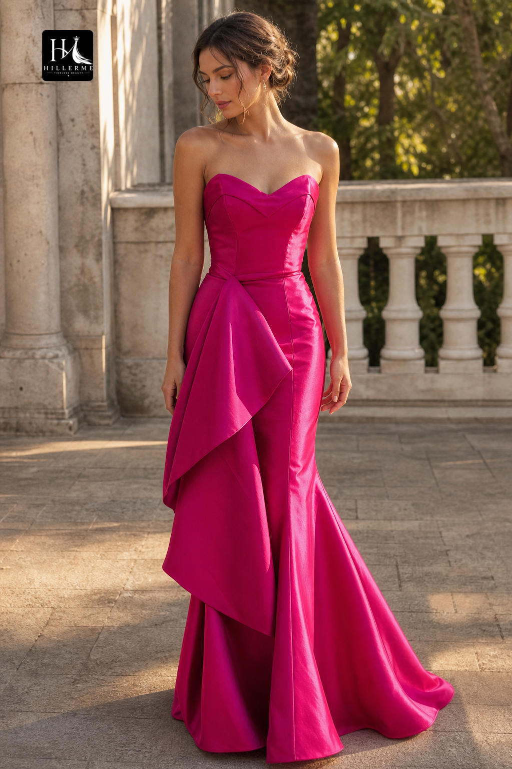 Sweetheart Sleeveless Floor-Length Satin Pleated Tiered Mermaid Formal Prom Dress