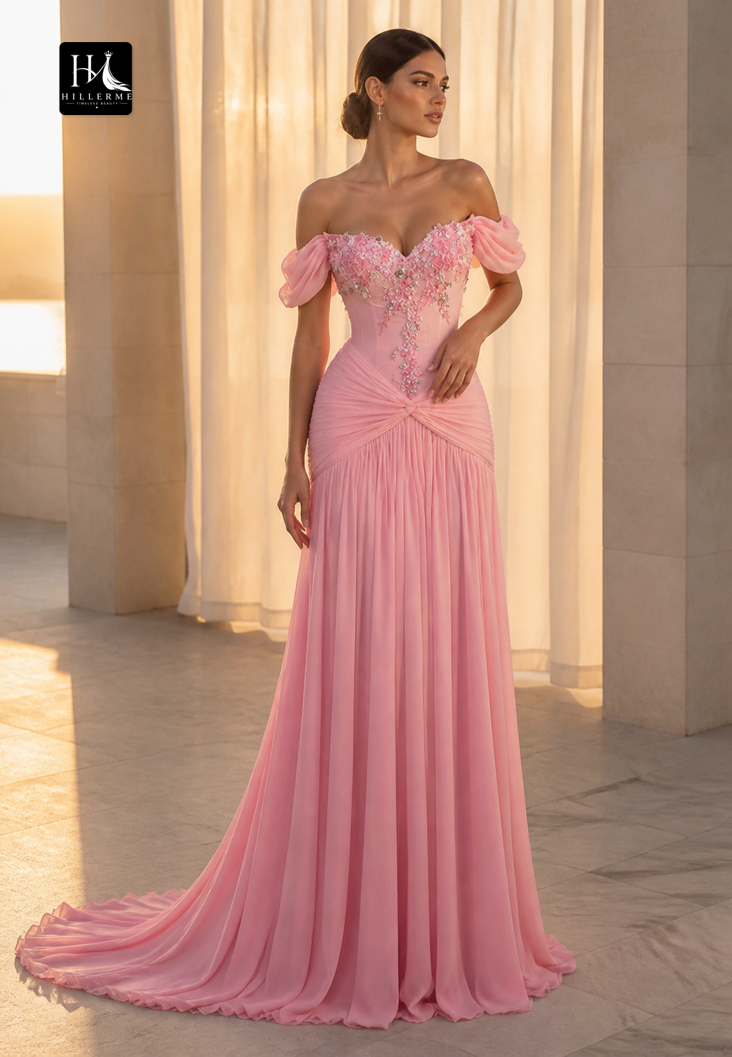 Formal Prom Dress with Sweetheart Neckline, Beaded Appliqués, and Sequined Chiffon Mermaid Silhouette