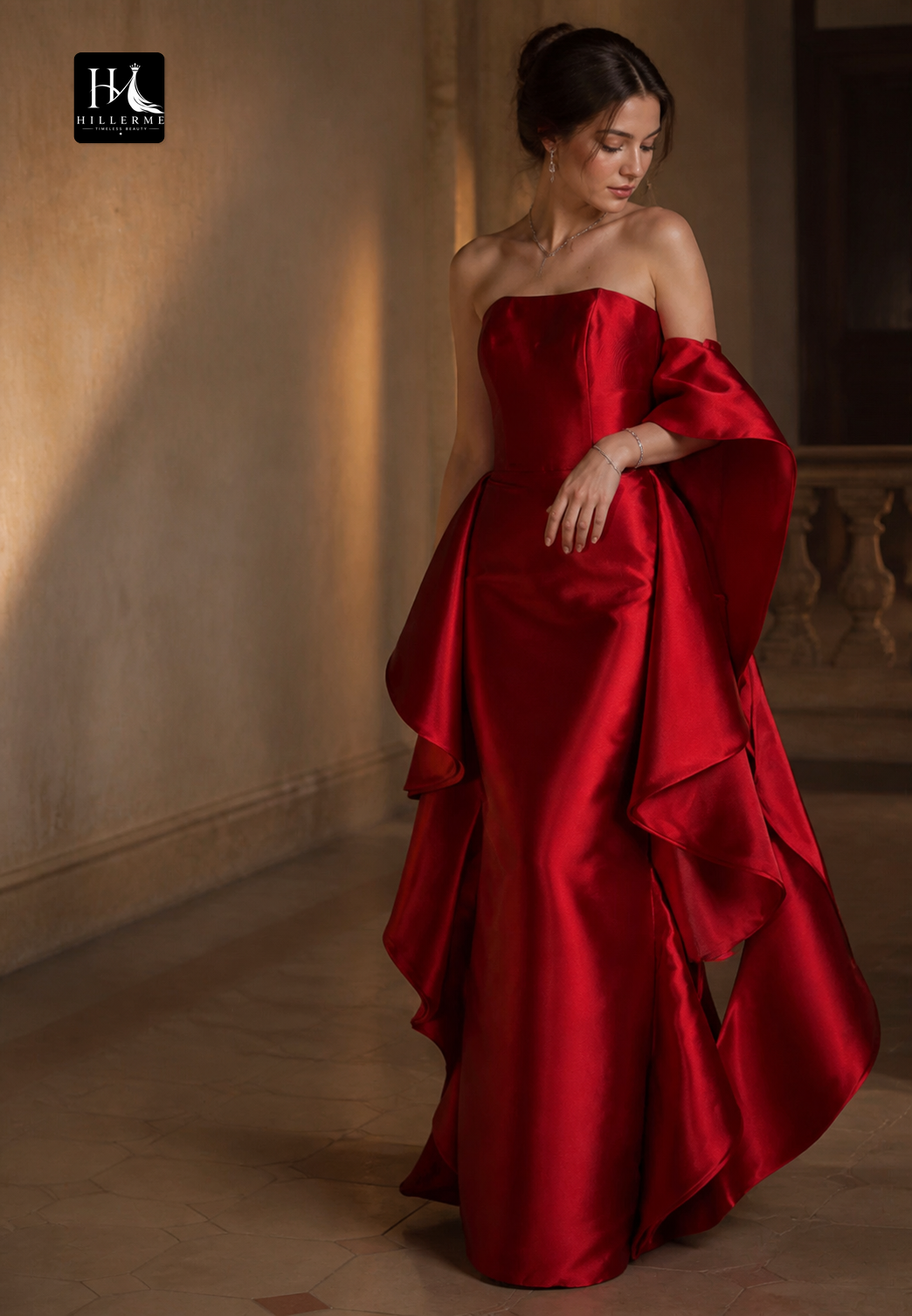 Sleeveless Off-Shoulder Ruffled Satin Mermaid Floor-Length Prom Dress with Tube Top Design