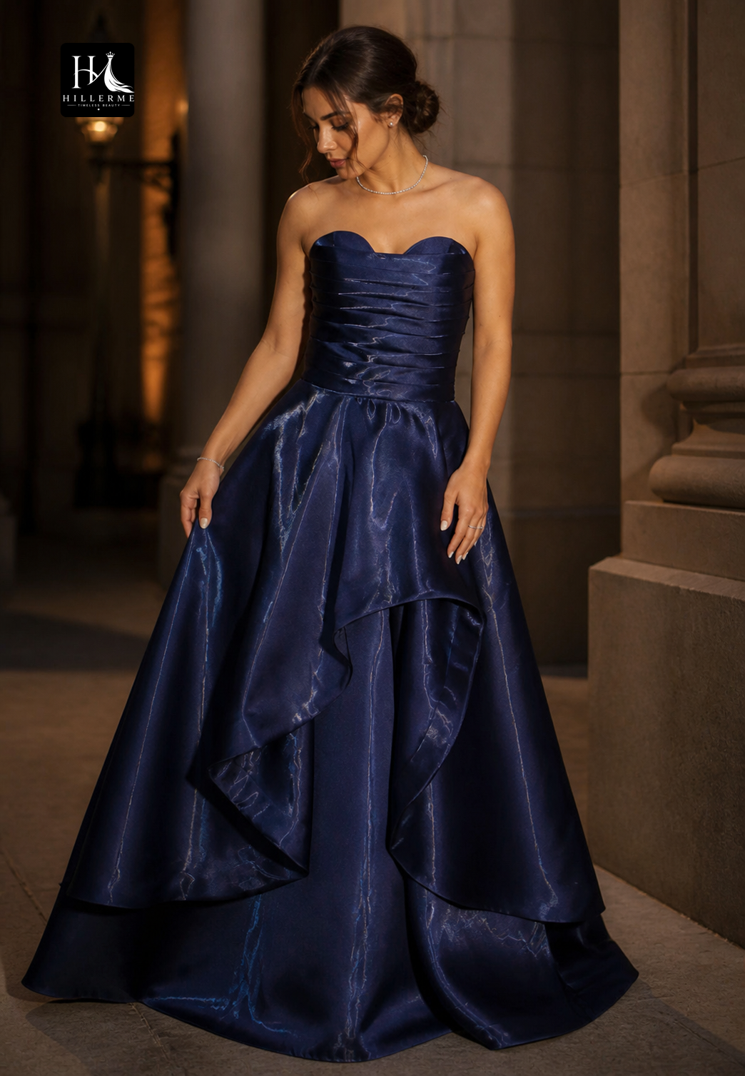 Sweetheart Off-Shoulder Tiered Satin Pleated A-Line Floor-Length Prom Dress
