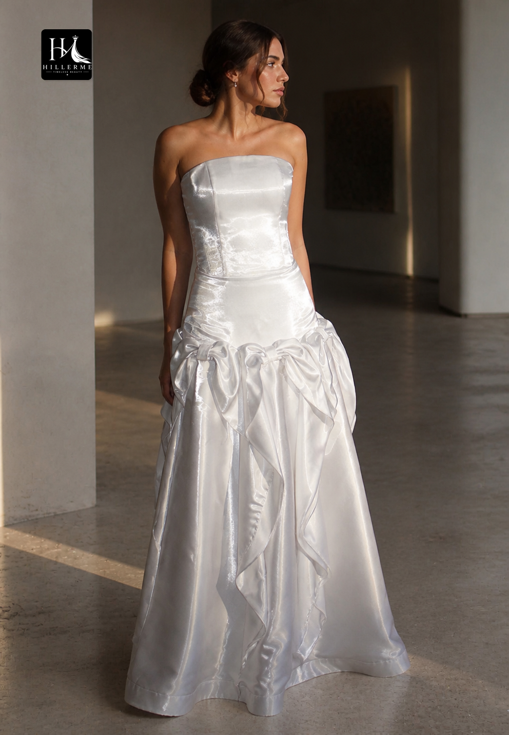 Sleeveless Off-Shoulder Ruffled Satin A-Line Floor-Length Prom Dress with Pleated Skirt