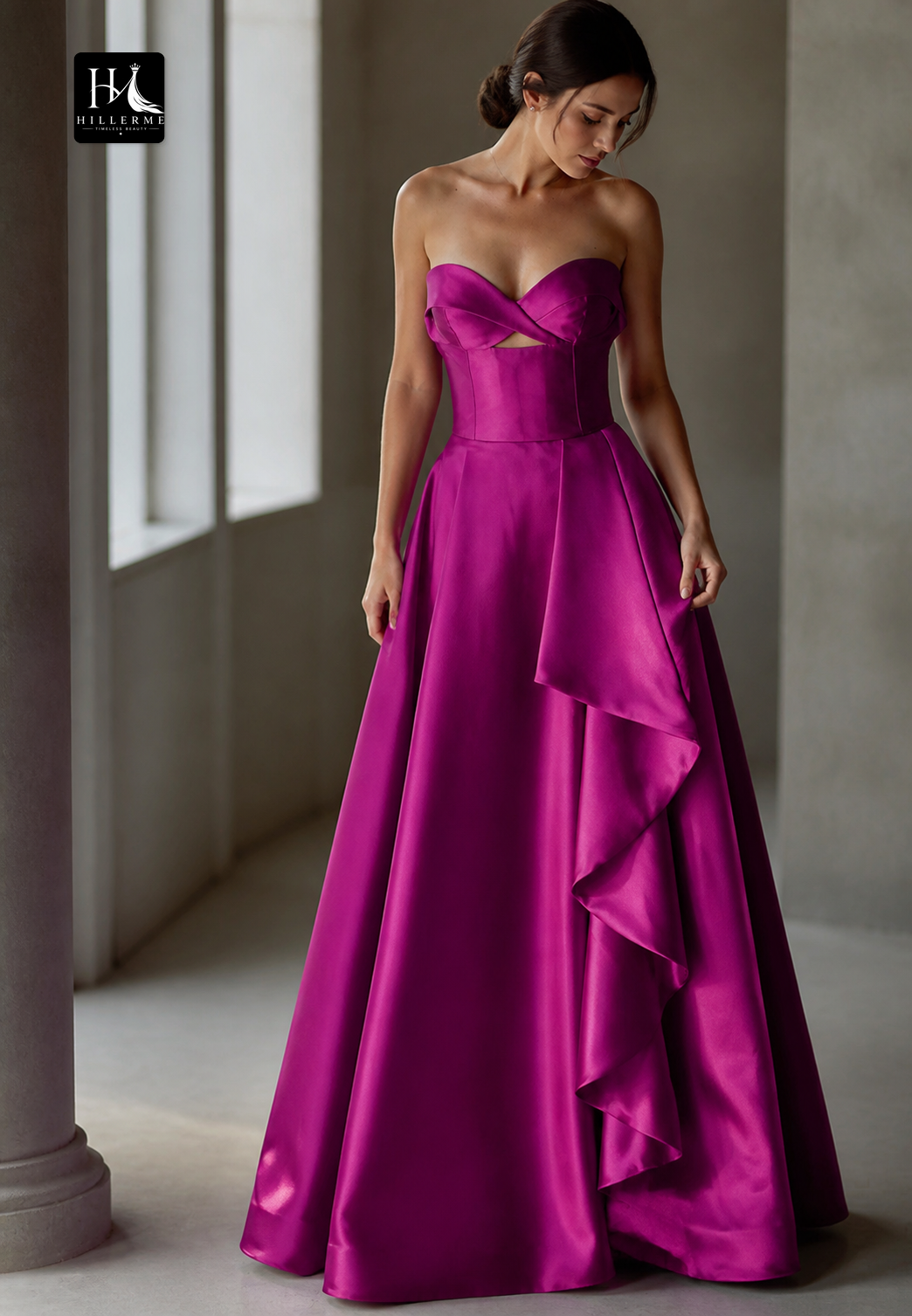 Sweetheart Sleeveless Ruffled Satin Pleated Floor-Length A-Line Prom Dress with High Slit