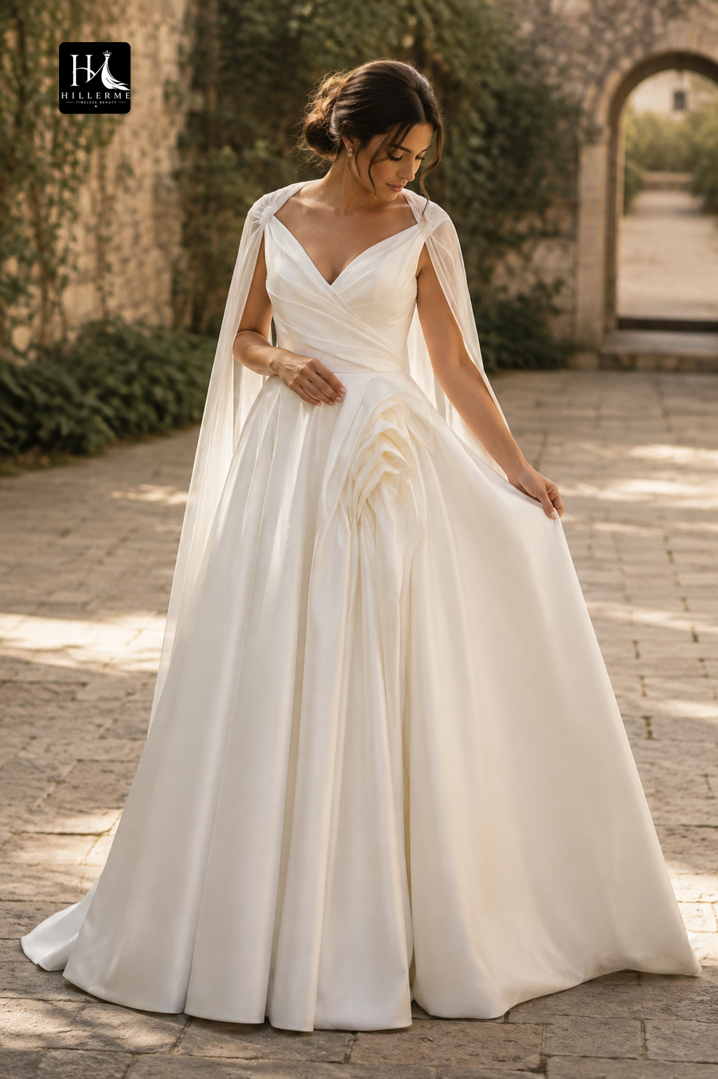 Sleeveless Off-Shoulder Satin A-Line Bridal Gown with Sweetheart Neckline and Train