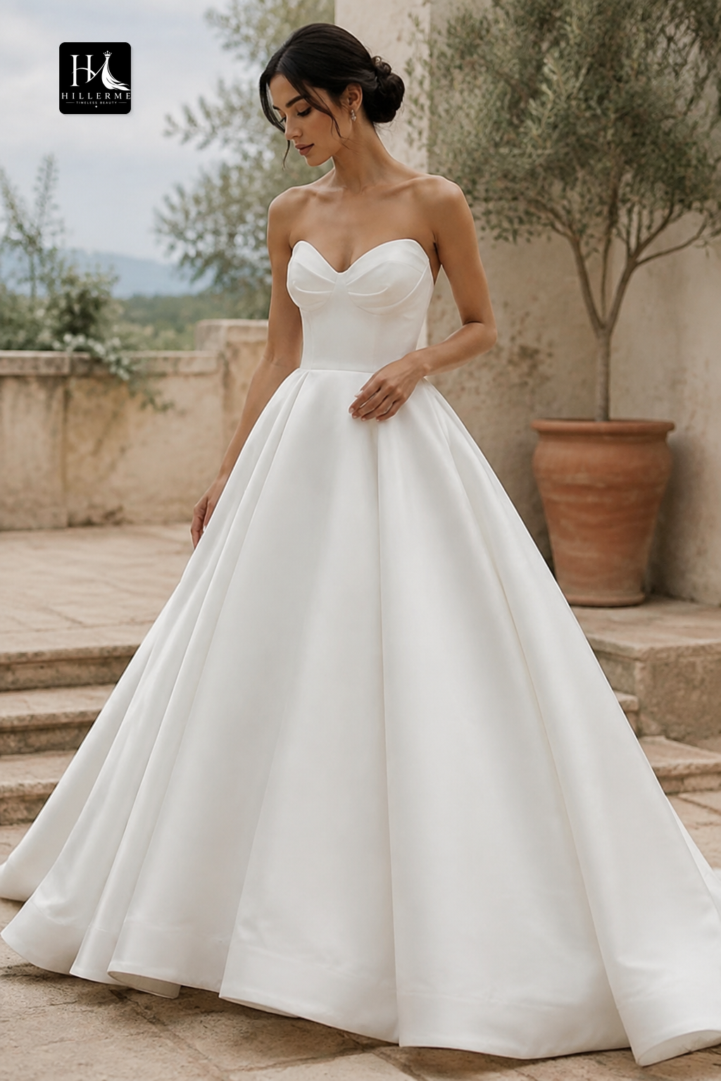 Sweetheart Off-Shoulder Satin Pleated A-Line Bridal Gown with Train