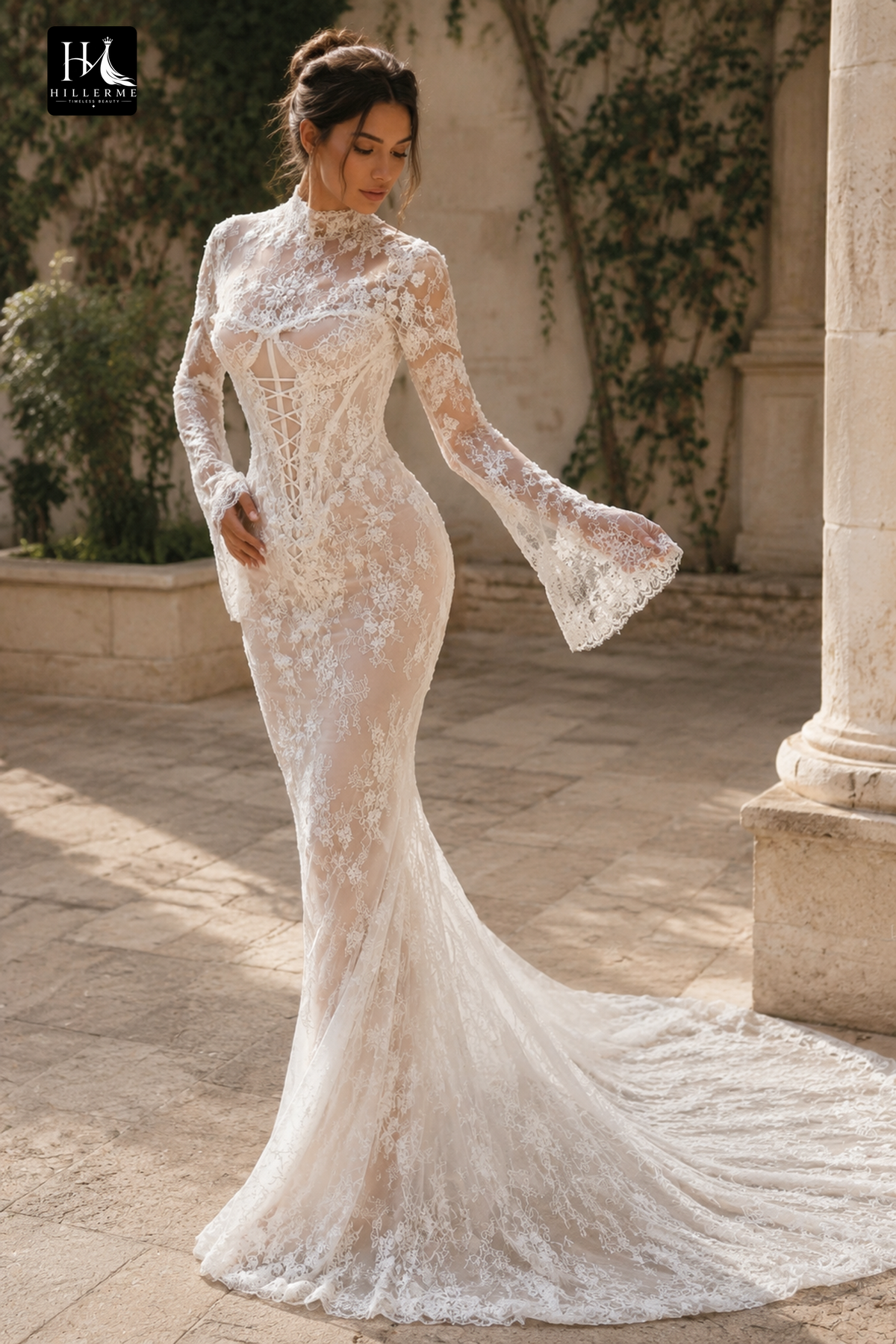 High Neck Lace Corset Mermaid Wedding Dress