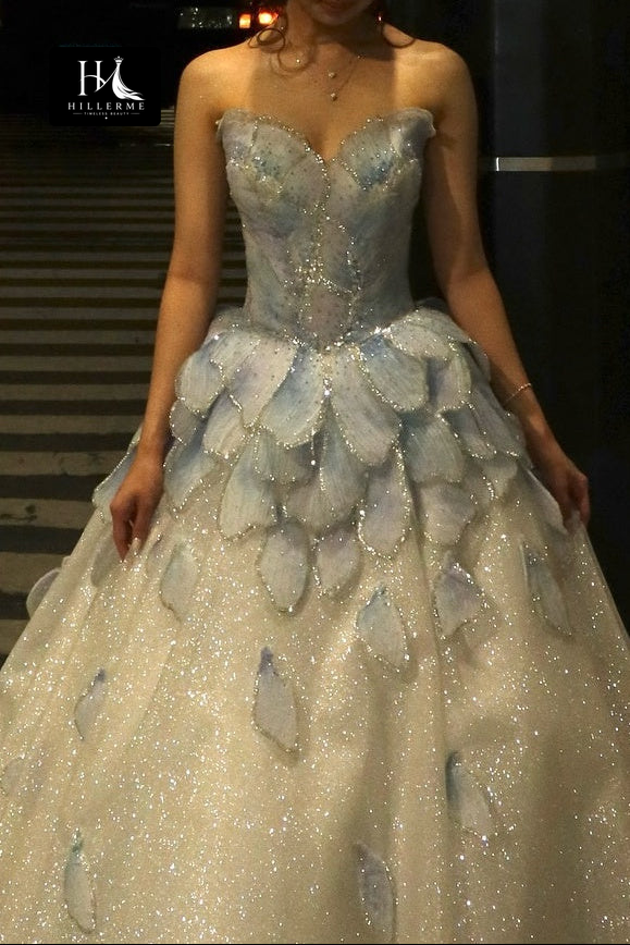Strapless Sweetheart Ball Gown with Glitter Appliques and Open Back