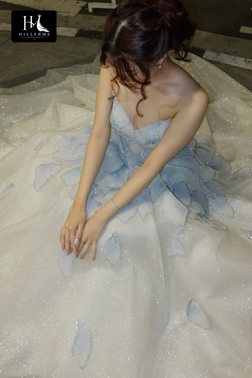 Strapless Sweetheart Ball Gown with Glitter Appliques and Open Back