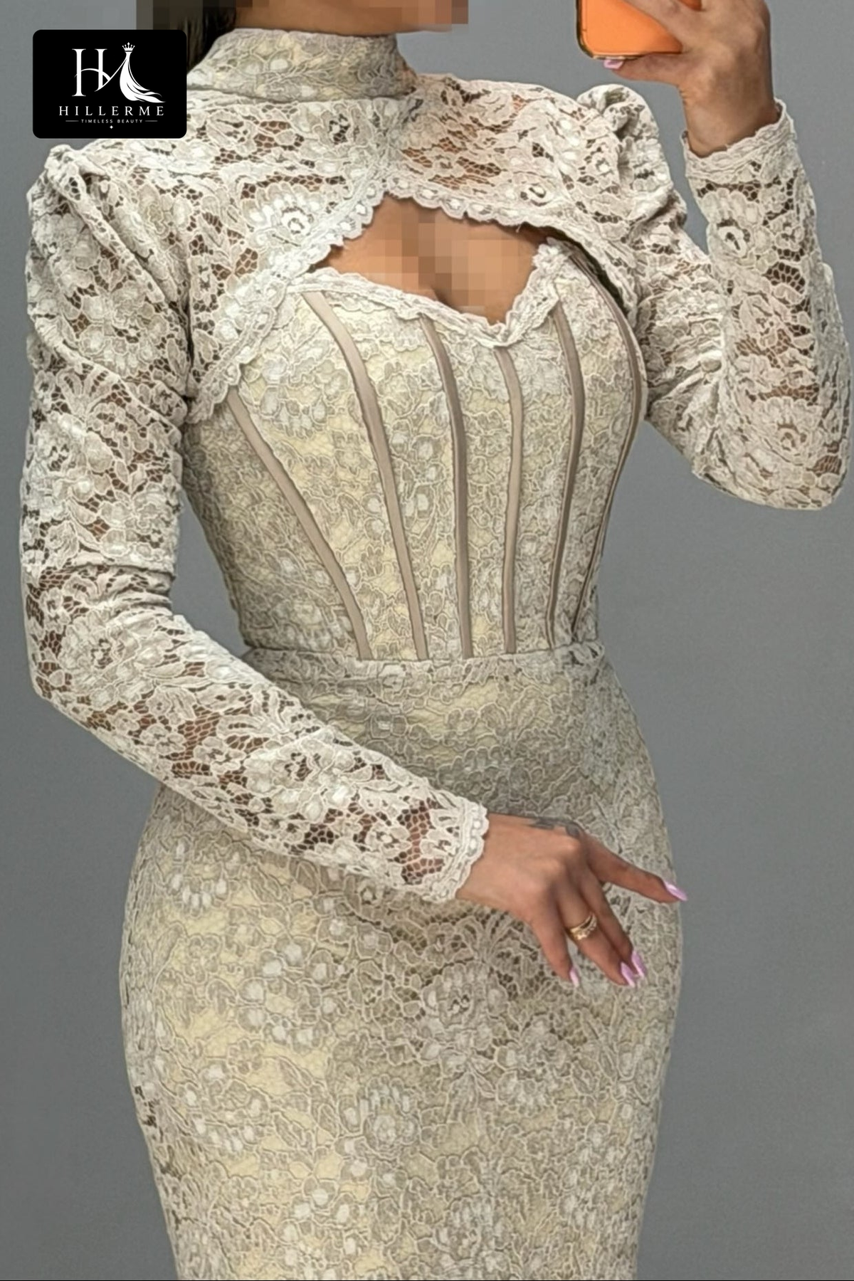 Floor-Length Lace Mermaid Gown with Corset Bodice and Keyhole Cutout