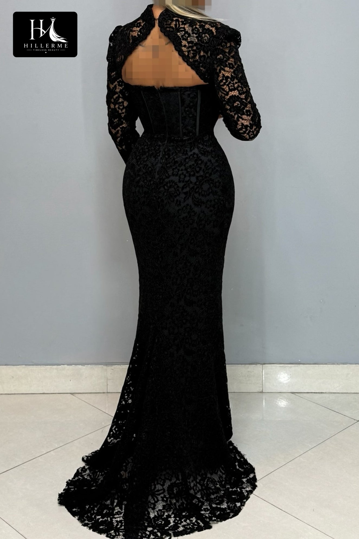 Floor-Length Lace Mermaid Gown with Corset Bodice and Keyhole Cutout