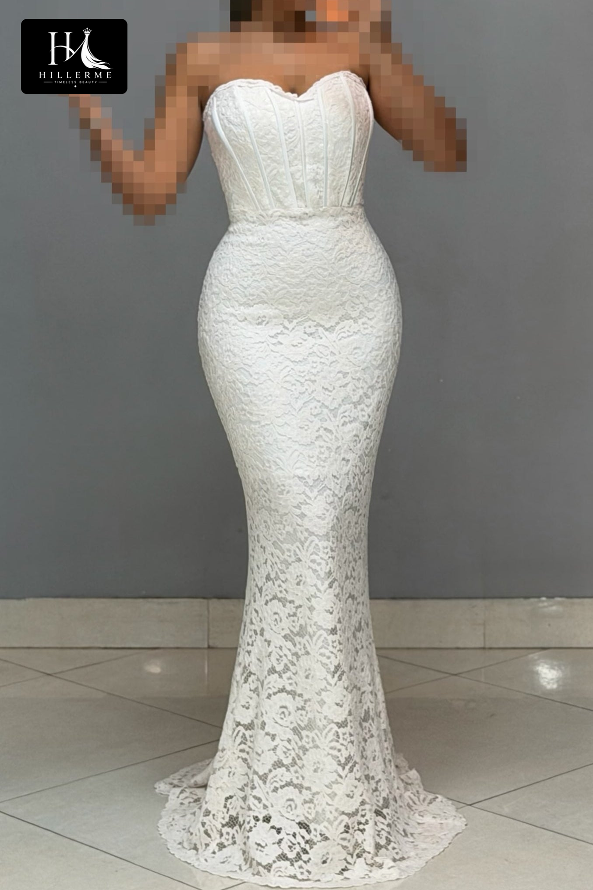 Floor-Length Lace Mermaid Gown with Corset Bodice and Keyhole Cutout