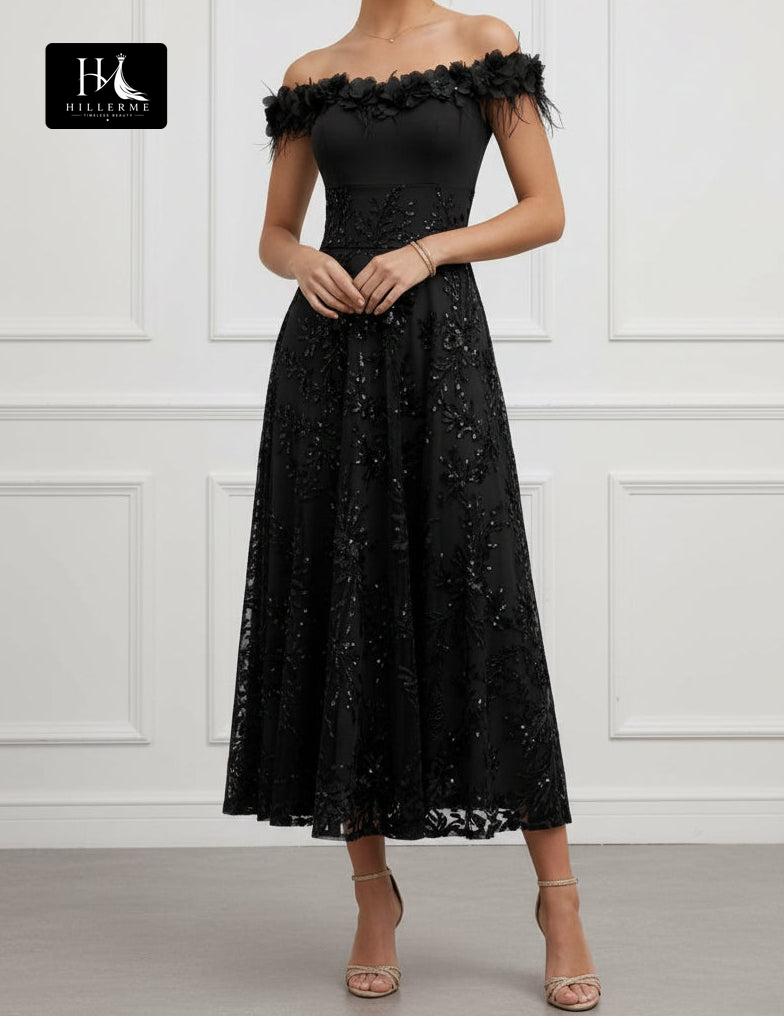 Sleeveless Sequined Applique A-Line Mother of the Bride Dress with Bateau Neckline