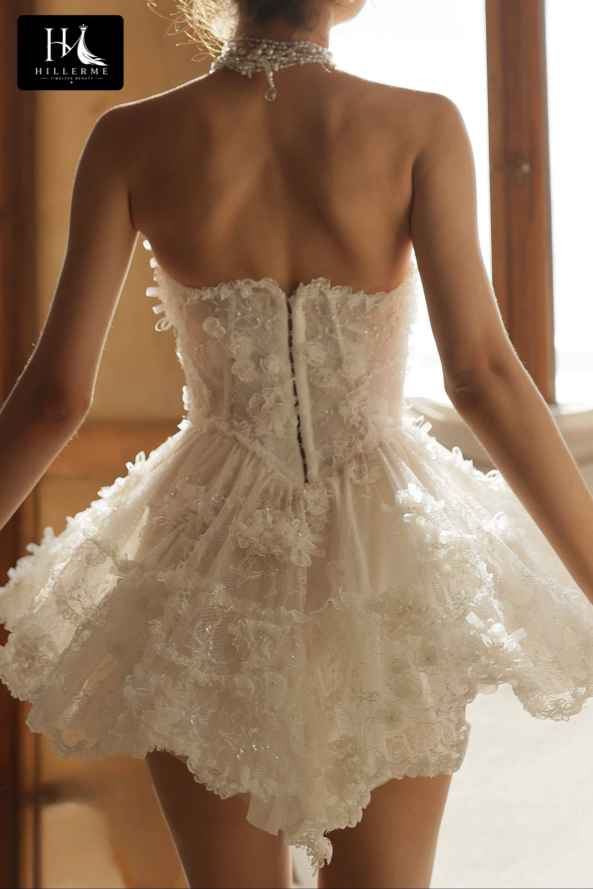 Strapless Sweetheart Corset Mini Dress with Ruffled Tulle Skirt and Lace Appliqués