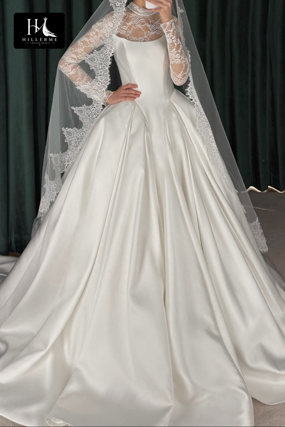 Illusion Lace Long-Sleeve Ball Gown Wedding Dress