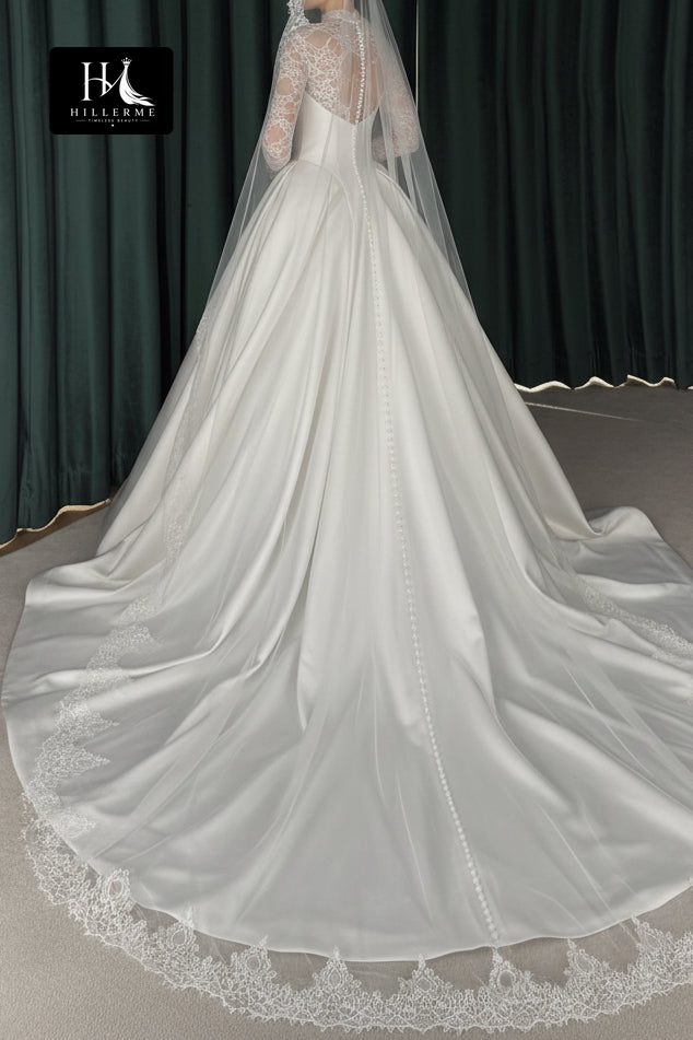 Illusion Lace Long-Sleeve Ball Gown Wedding Dress