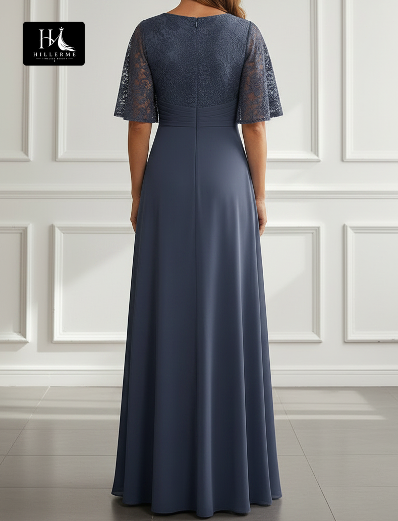 Strapless V-Neck Mother of the Bride Dress with Beaded Lace and Chiffon A-Line Floor-Length Skirt