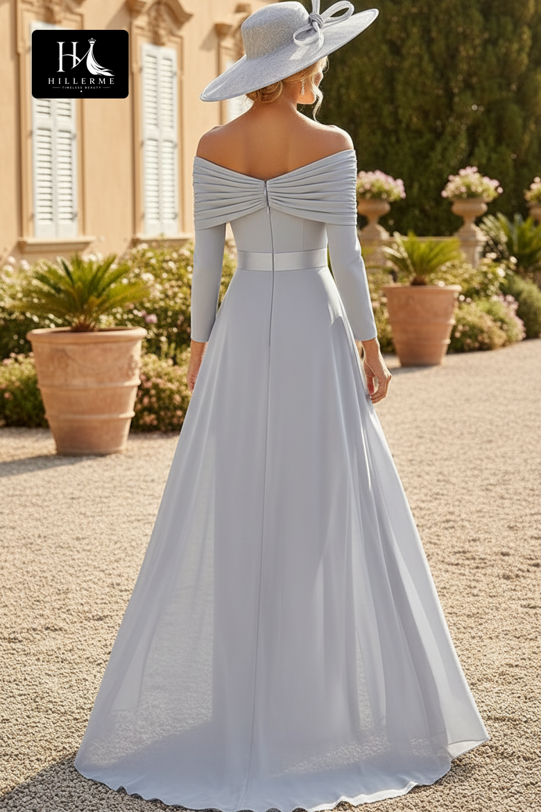 Floor-Length Chiffon Jumpsuit with V-Neck and Long Sleeves for Mother of the Bride