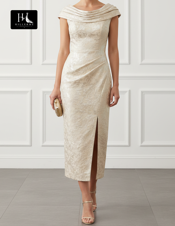 Satin Jacquard Mermaid Mother of the Bride Dress with Scoop Neckline and Ankle-Length Silhouette