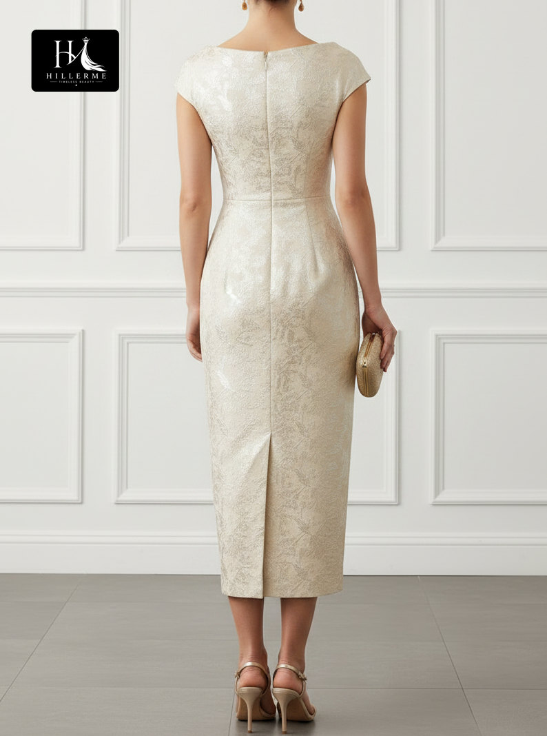 Satin Jacquard Mermaid Mother of the Bride Dress with Scoop Neckline and Ankle-Length Silhouette