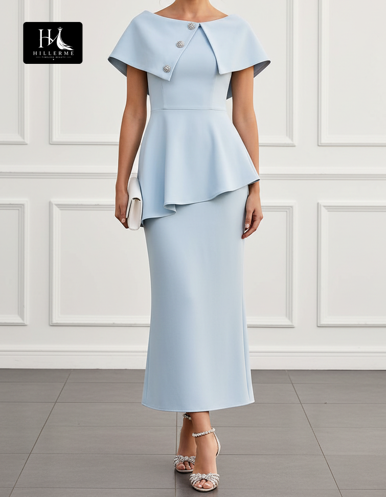 Strapless Cap-Sleeve Mermaid Ankle-Length Satin Pleated Mother of the Bride Dress