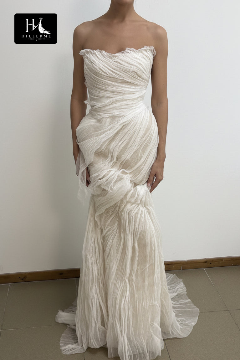 Strapless Mermaid Gown with Ruched Bodice and Draped Overskirt