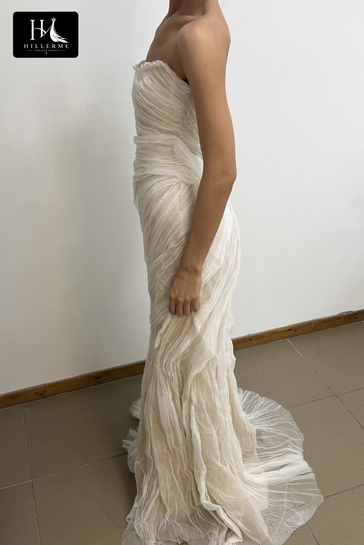 Strapless Mermaid Gown with Ruched Bodice and Draped Overskirt