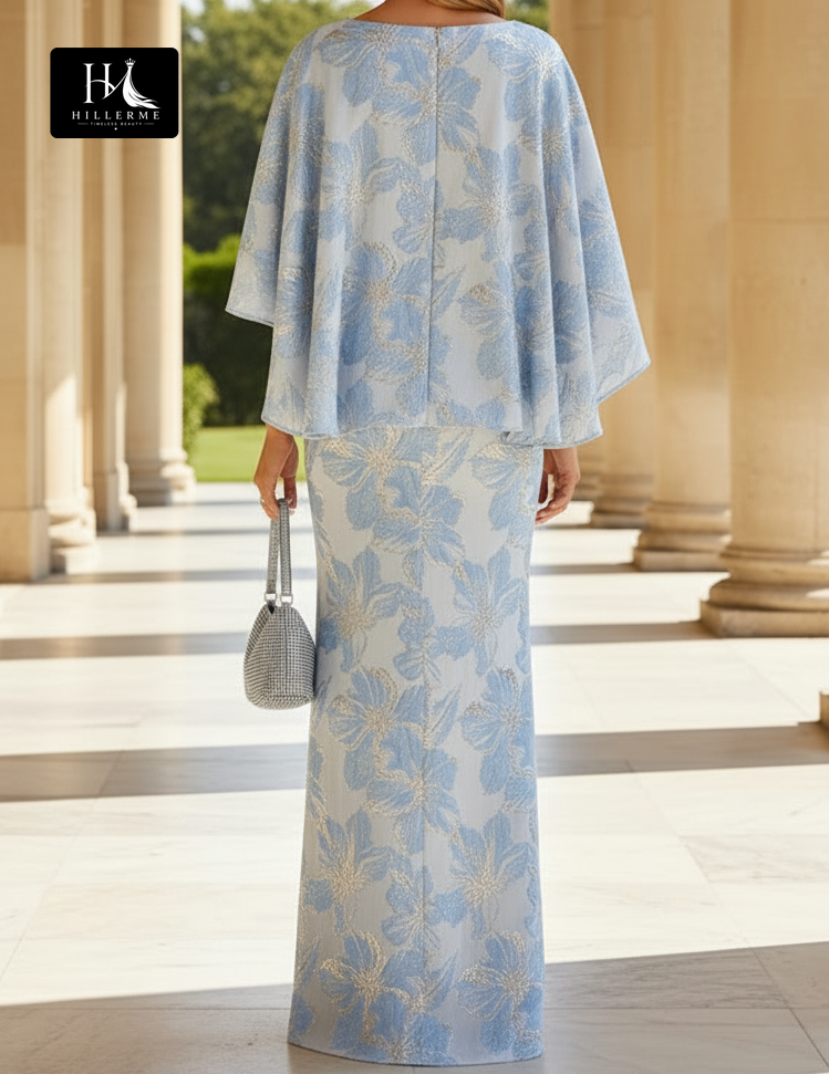 Scoop-Neck Mermaid Floor-Length Mother of the Bride Dress in Luxurious Jacquard Satin with Pleated Detailing