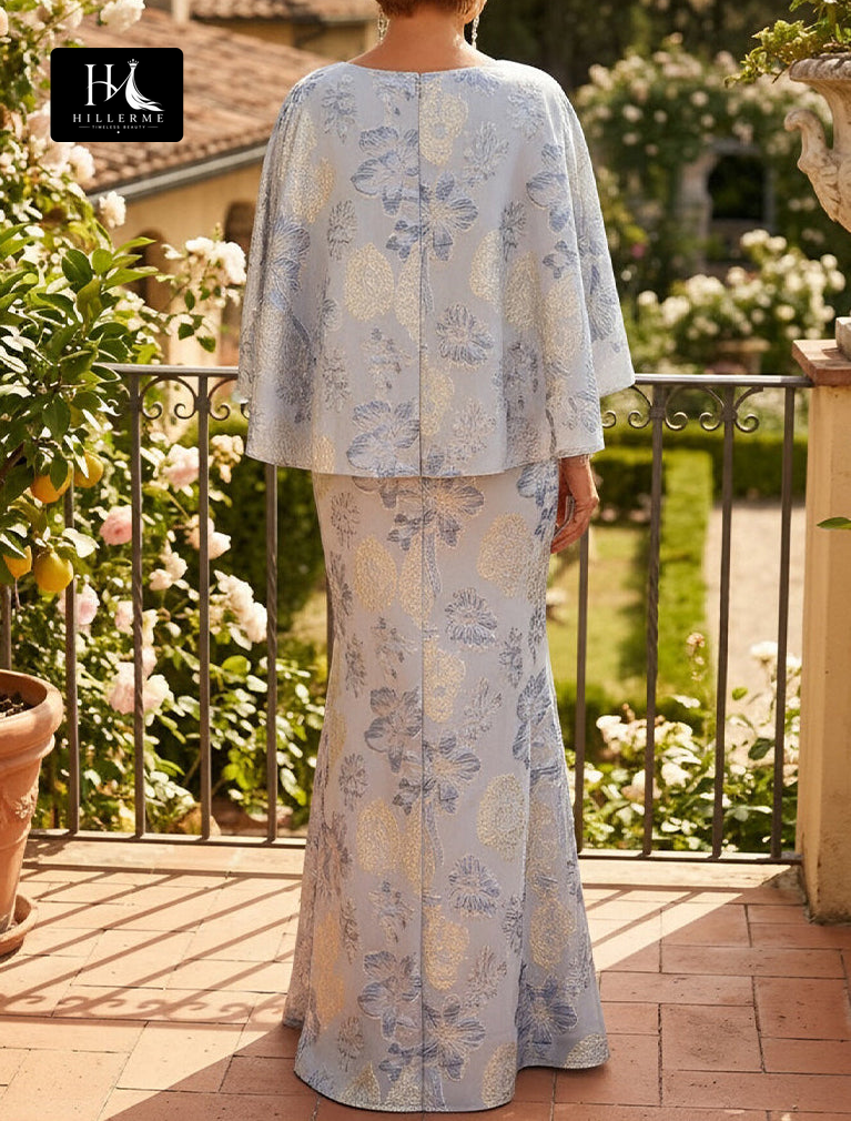 Floor-Length Mermaid Mother of the Bride Dress with Scoop Neckline and Jacquard Satin Pleating