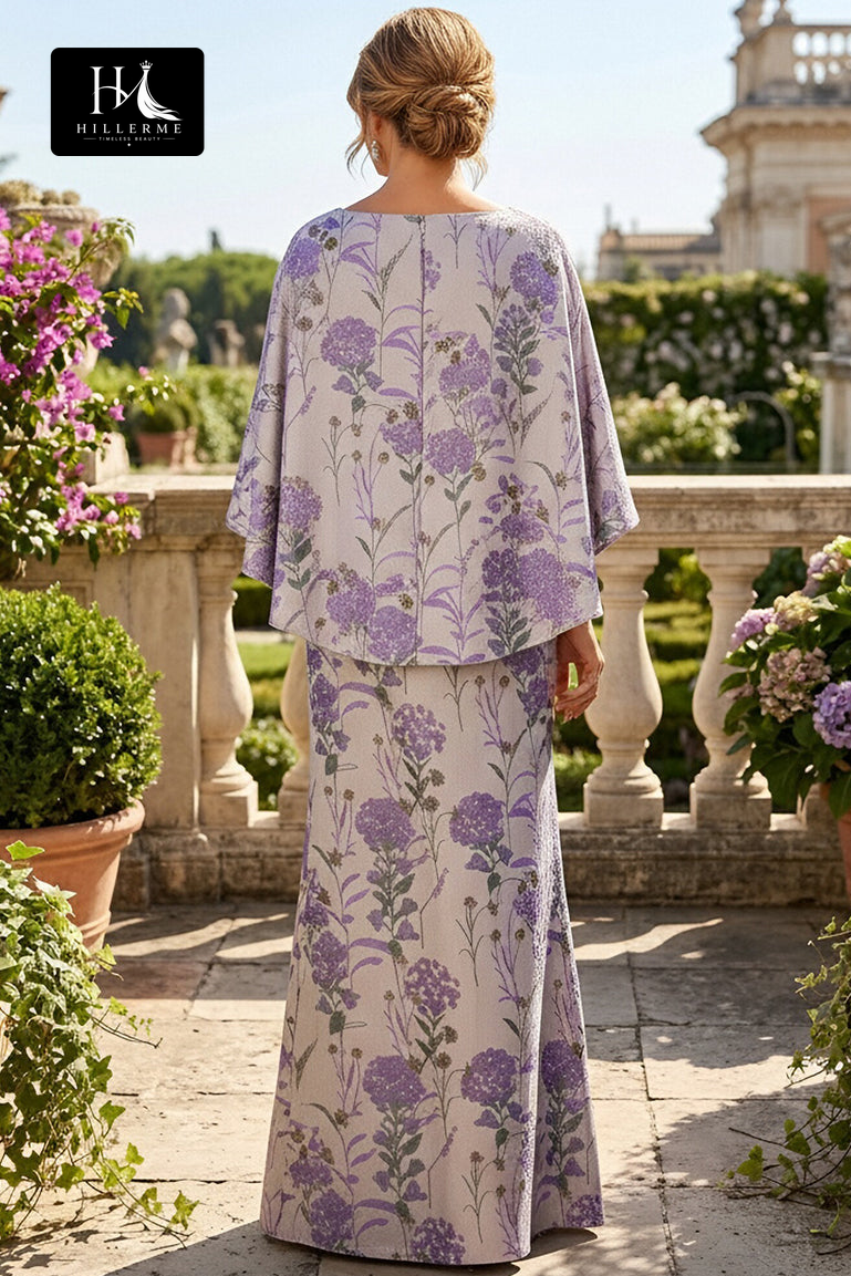 Floor-Length Mermaid Mother of the Bride Dress with Scoop Neckline and Jacquard Satin Overlay
