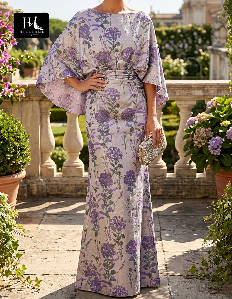 Floor-Length Mermaid Mother of the Bride Dress with Scoop Neckline and Jacquard Satin Overlay