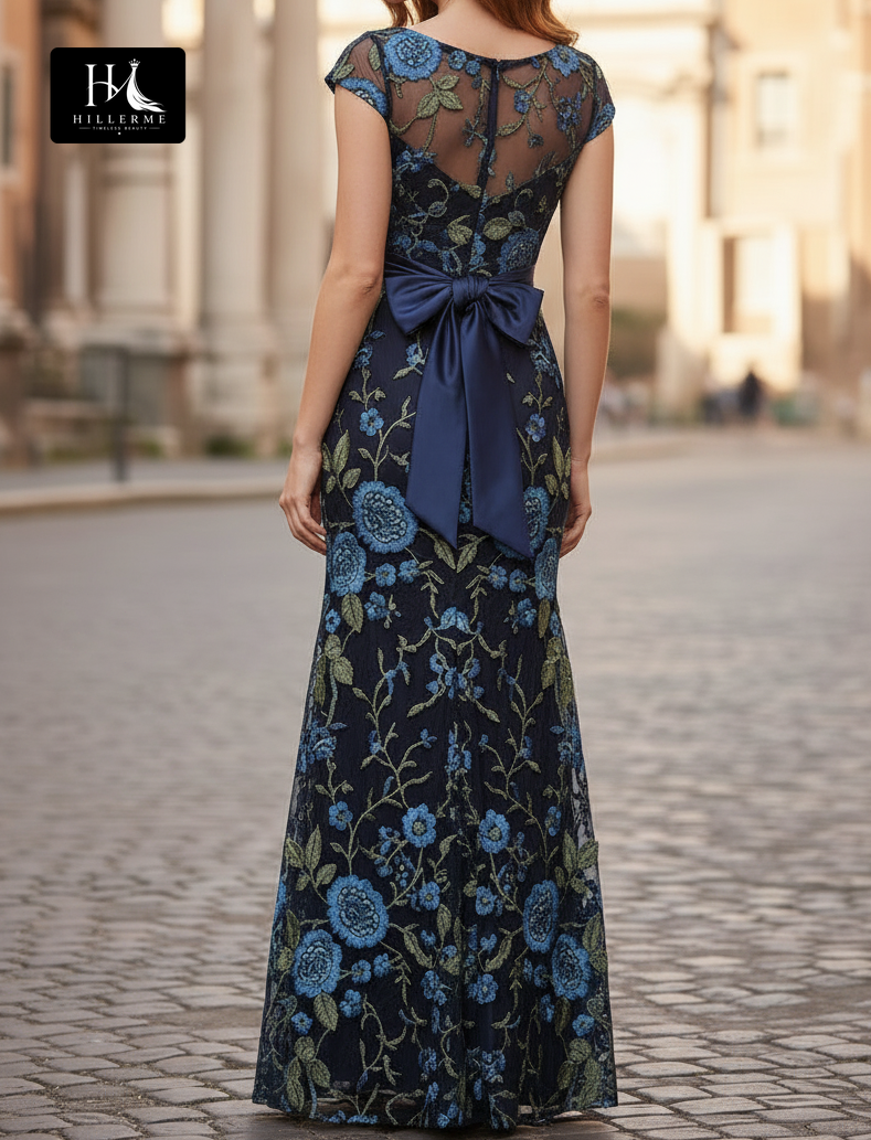 Scoop-Neck Cap-Sleeve Multi-Color Sequined Tulle Floor-Length Mermaid Mother of the Bride Dress
