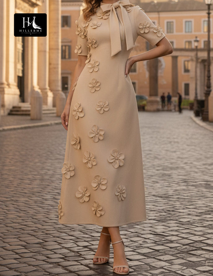Strapless Short-Sleeve Ankle-Length 3D Floral Satin Mermaid Mother of the Bride Dress