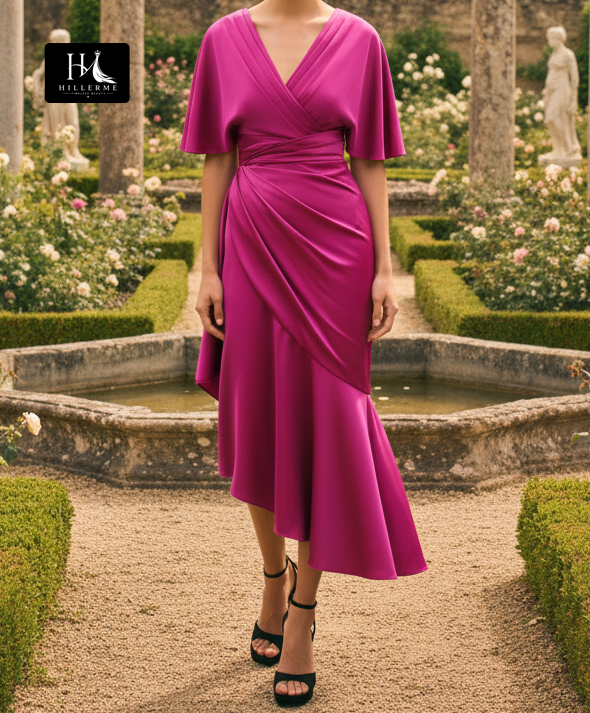 Strapless V-Neck Satin Mermaid Mother of the Bride Dress with Ankle-Length Pleated Skirt