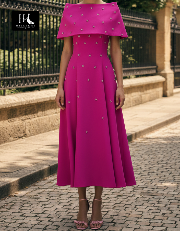Sleeveless Bateau-Neck Ankle-Length Beaded Satin A-Line Mother of the Bride Dress