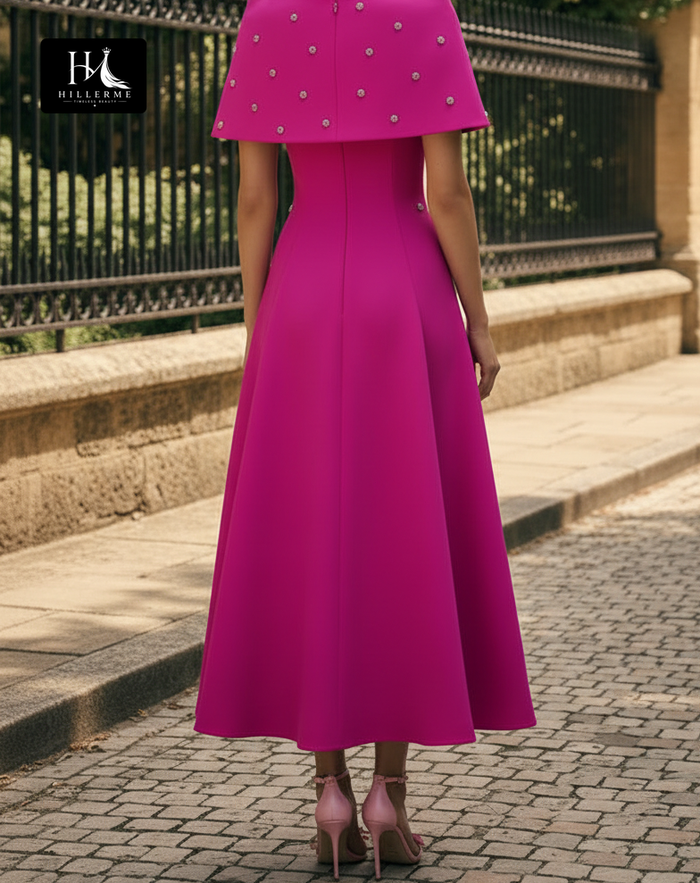 Sleeveless Bateau-Neck Ankle-Length Beaded Satin A-Line Mother of the Bride Dress
